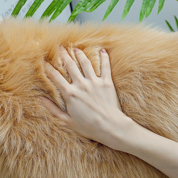 linmopm Faux Fur Rug Sheepskin Shag Fluffy Fuzzy Beige 3x4 ft Rugs - Image 4