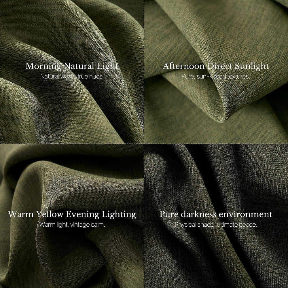 NICETOWN Vintage Olive Dark Green Pinch Pleated Linen Curtains 90 inch Long