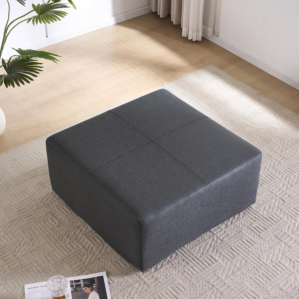 35" Faux Leather Large Square Ottoman Coffee Table for Living Room, Black