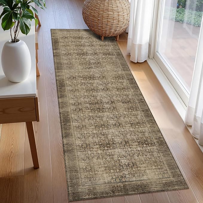 Washable Area Rug 2'6'' x 8' Vintage Traditional Persian Mat - Image 3