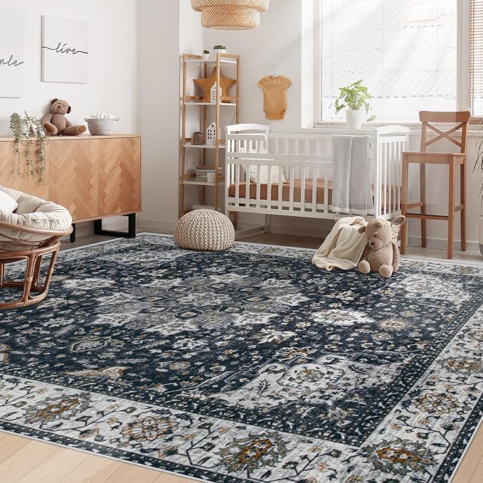 Area Rug 6x9 Washable Rug, Vintage Boho Medallion Rugs Non-Slip Soft Low Pile - Image 3