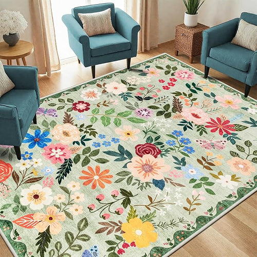6x9 Area Rugs for Living Room: Floral Washable Rug Vintage Large Soft Boho - Image 2