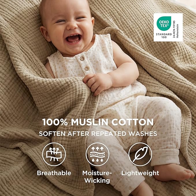 Bedsure 100% Cotton Muslin Blanket Queen Size - Image 2