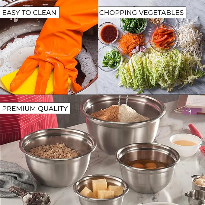 AVADOR Premium Brushed Stainless Steel Mixing Bowls Sets, Space Saving - Image 5