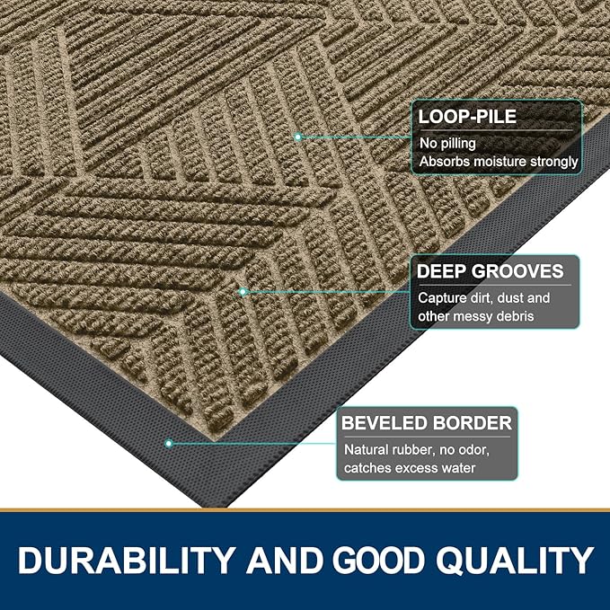 Smiry Front Door Mat Outside Entrance, Heavy Duty Sturdy Natural Rubber Doormat - Image 4