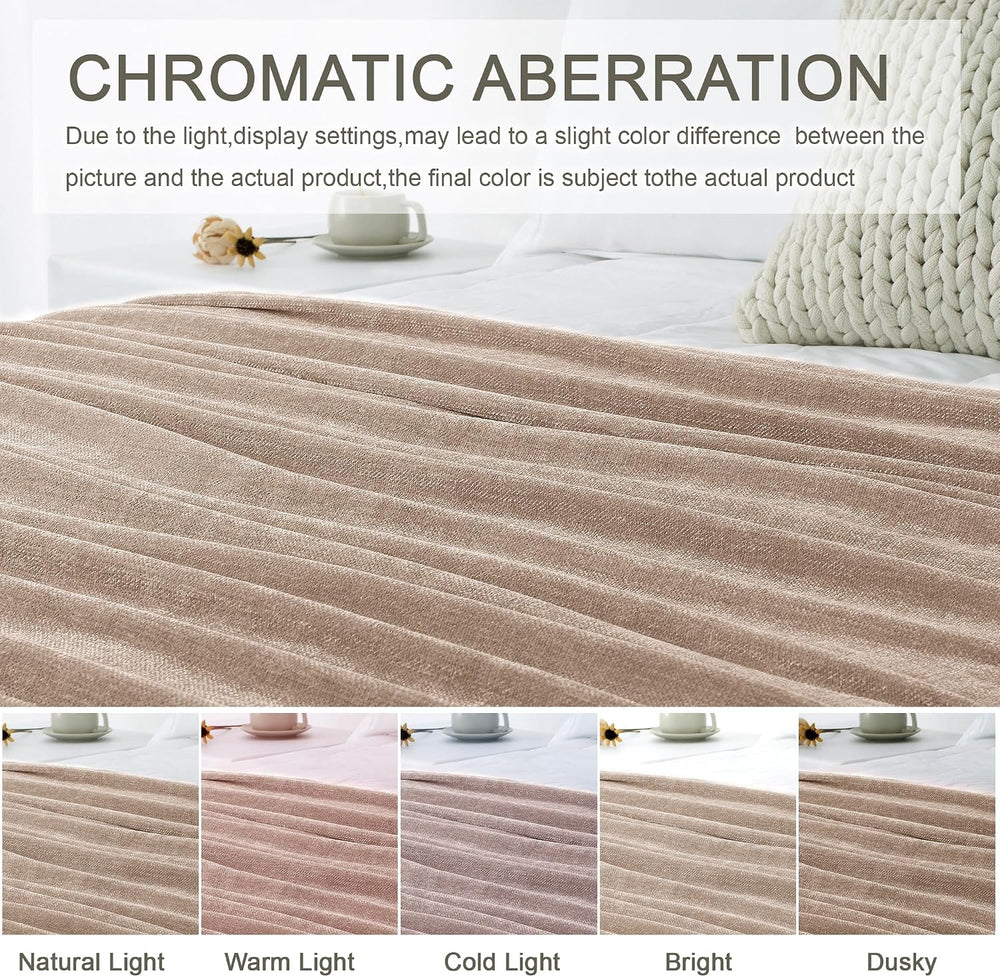 Chenille Throw Blanket for Couch 50" x 60", Taupe