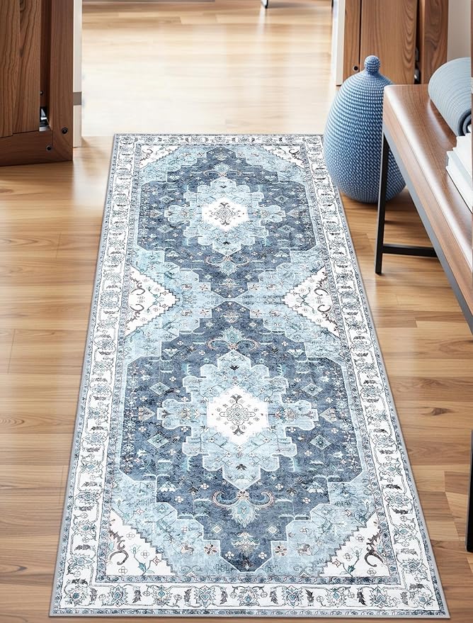 SERISSA Boho Washable Runner Rug, 2x5 Rug Non-Slip Vintage Blue Hallway Kitchen - Image 8