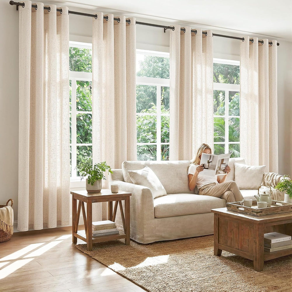 jinchan Linen Curtains 84 Inch Light Filtering Grommet 2 Panels Beige