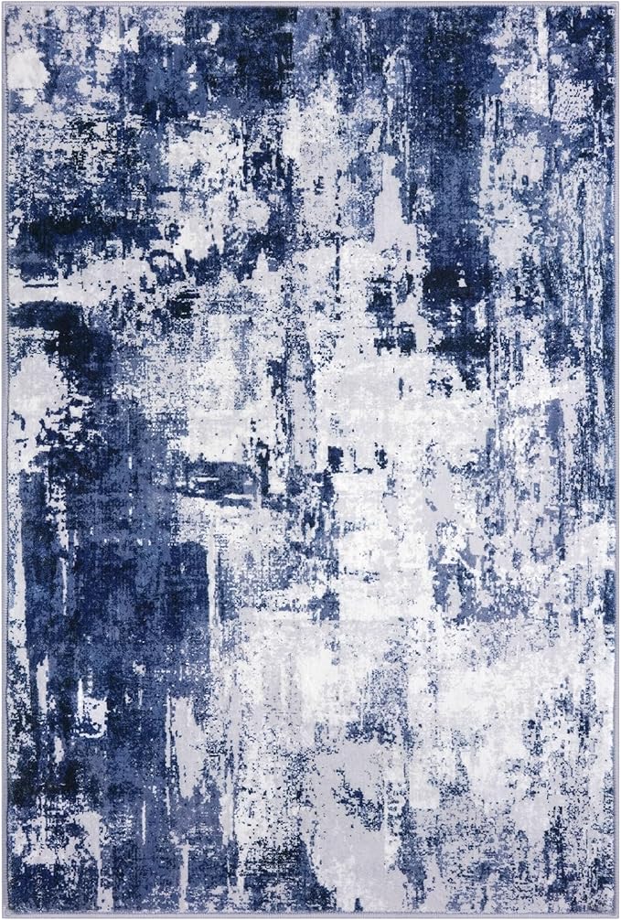 KOZYFLY Modern Abstract Area Rugs 8x10 Navy Blue Machine Washable Thin Rug - Image 8
