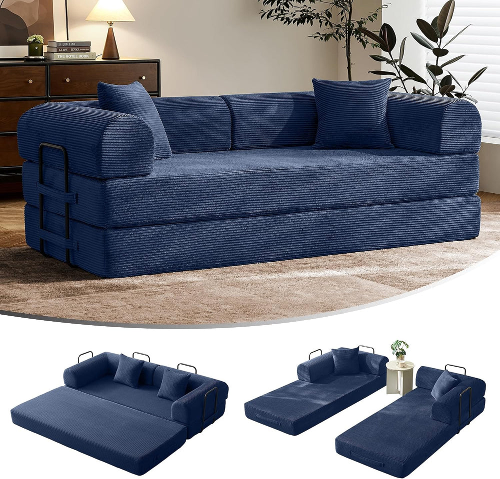 79" Convertible Futon Sofa Bed, Boneless Couch for Living Room | Blue