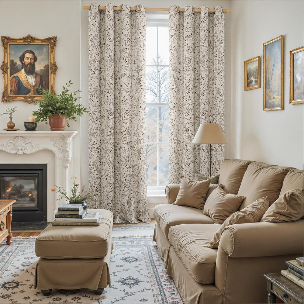 BGment Brown Fall Floral Curtains for Living Room 84 Inches Long- 2 Panels