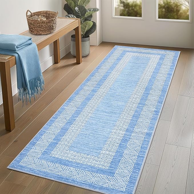 GarveeHome 2.5x8 Modern Bordered Runner Rug Soft Non Slip Washable Floor Carpet by GarveeHome