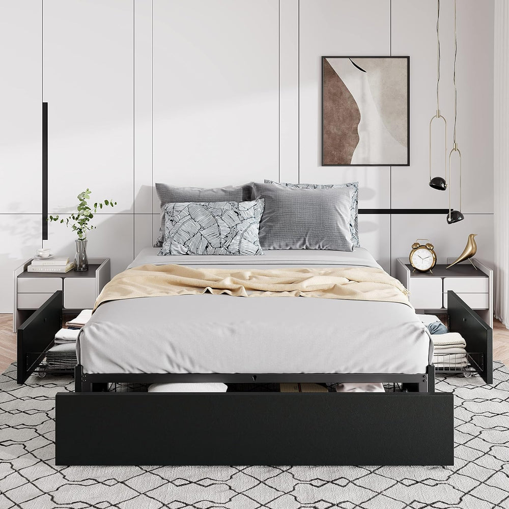 Allewie Full Size Platform Storage Bed Frame with 3 Drawers, Black