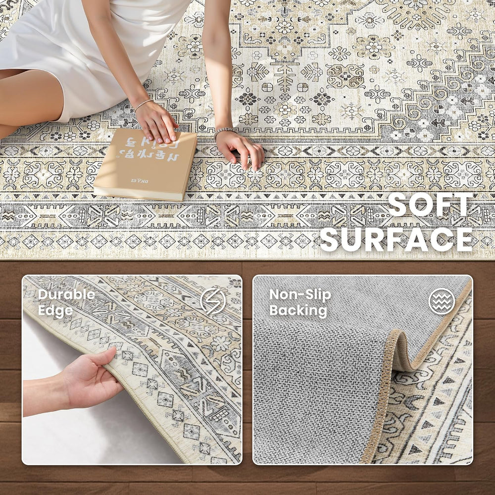 zesthome 10x14 Area Rugs for Living Room,Large Washable Rug,Beige