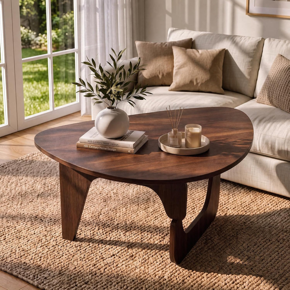Seang Walnut Coffee Table, Mid Century Modern Center Table for Living Room