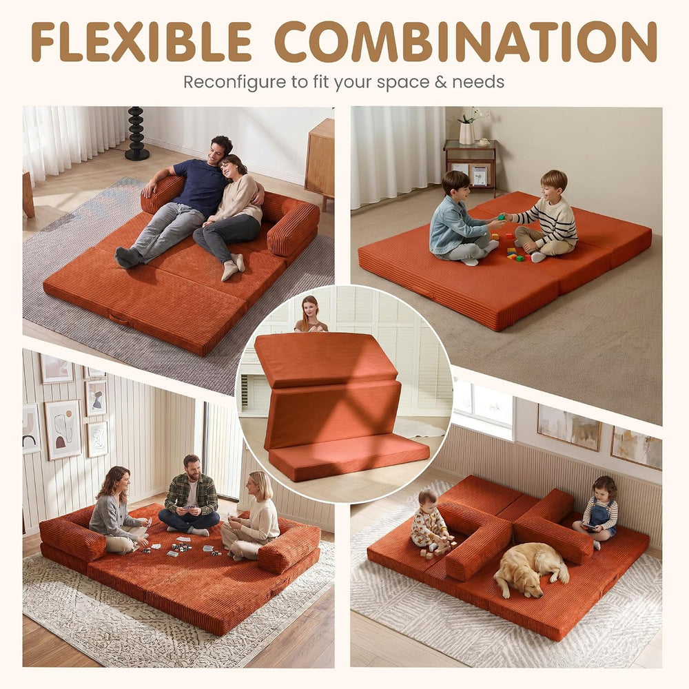 Convertible Sofa Bed Queen,5-in-1 Boneless Couch with Removable Armrests &amp...