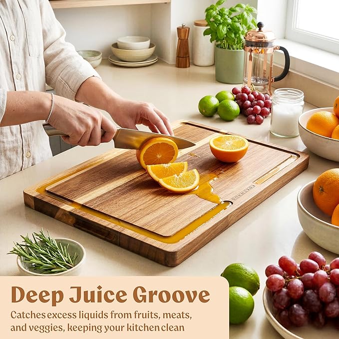 Acacia Wood Cutting Board for Kitchen, Non-Toxic Cutting Board Set of 3