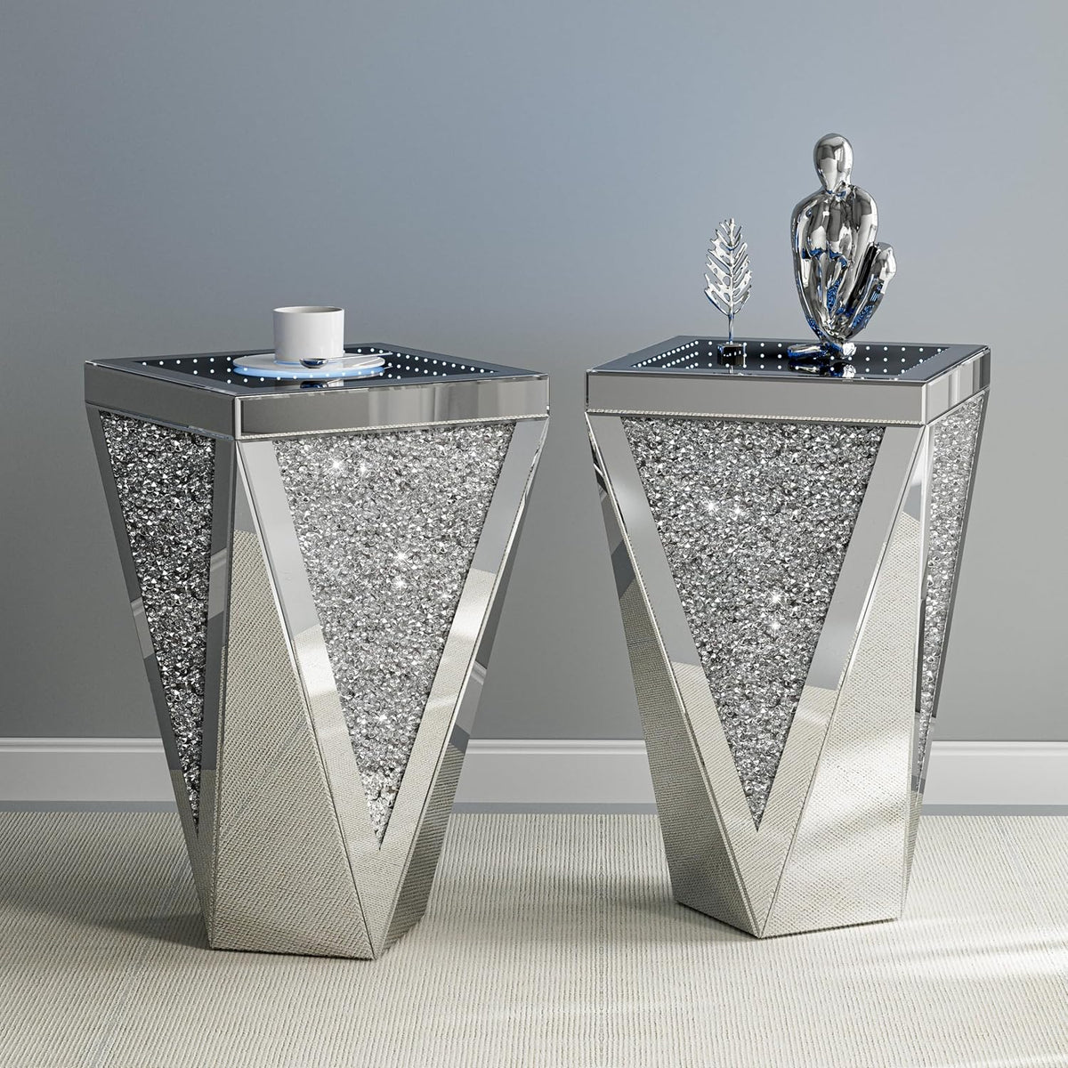 ikifly set of 2 mirrored end table with, main product view