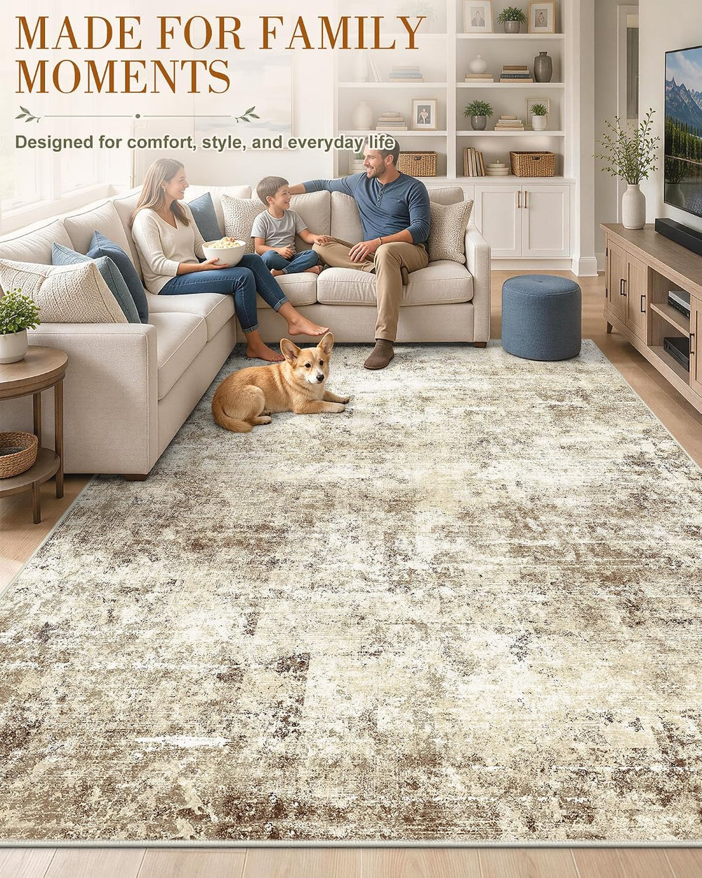 OLANLY 8x10 Washable Area Rug, Soft Non Slip Carpet for Bedroom Living Room