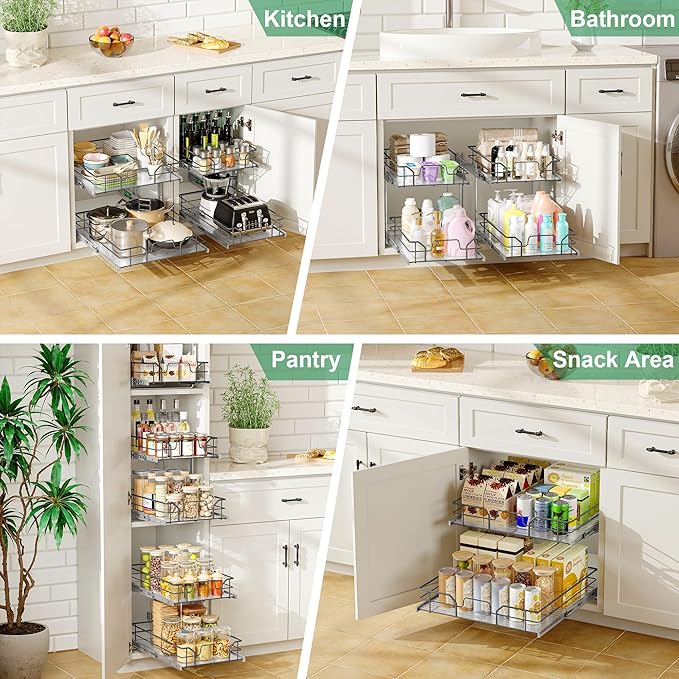 2-Tier Pull Out Cabinet Organizer, Soft Close Cabinet Slide Out Shelves - Image 7