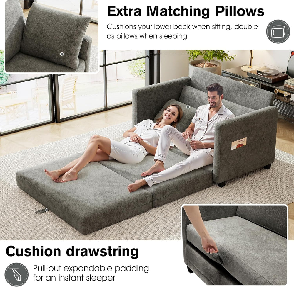 51" Loveseat Sleeper Sofa Bed, Chenille Convertible Floor Sofa Bed for S...