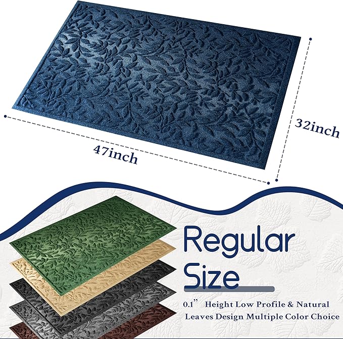Blue Leaves Outdoor Indoor Entrance Door mat, Absorbent Durable Heavy Duty - Image 2
