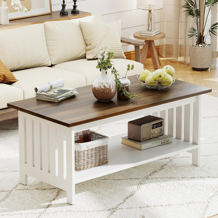 39.4" Farmhouse Coffee Table, Small Coffee Tables for Living Room