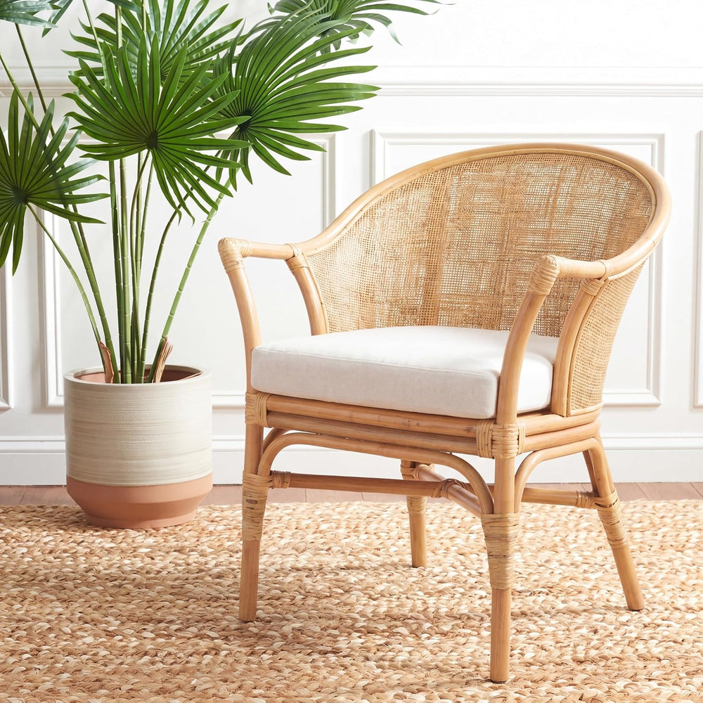 SAFAVIEH Dustin Rttn Rattan Accent Chair, 27.2" Boho White/Natural ACH6517B
