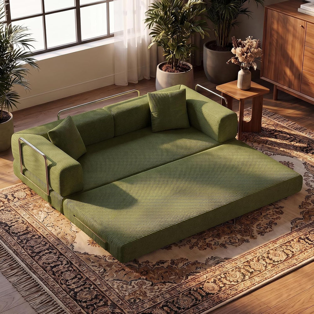 79.5" Convertible Floor Sofa Bed, 5-In-1 Corduroy Futon Couch, No Assembly