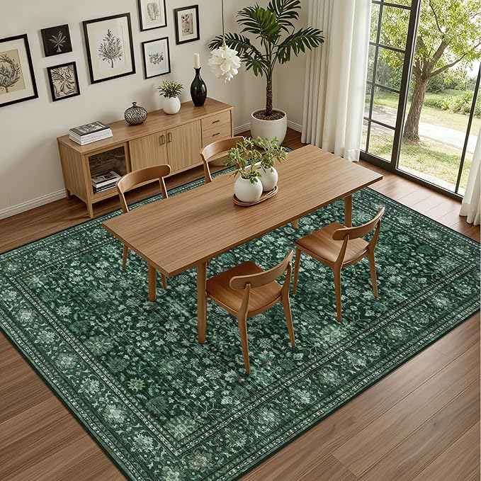 Area Rugs 10x12 Living Room Rug: Washable Rug Soft Vintage Distressed Floral - Image 4