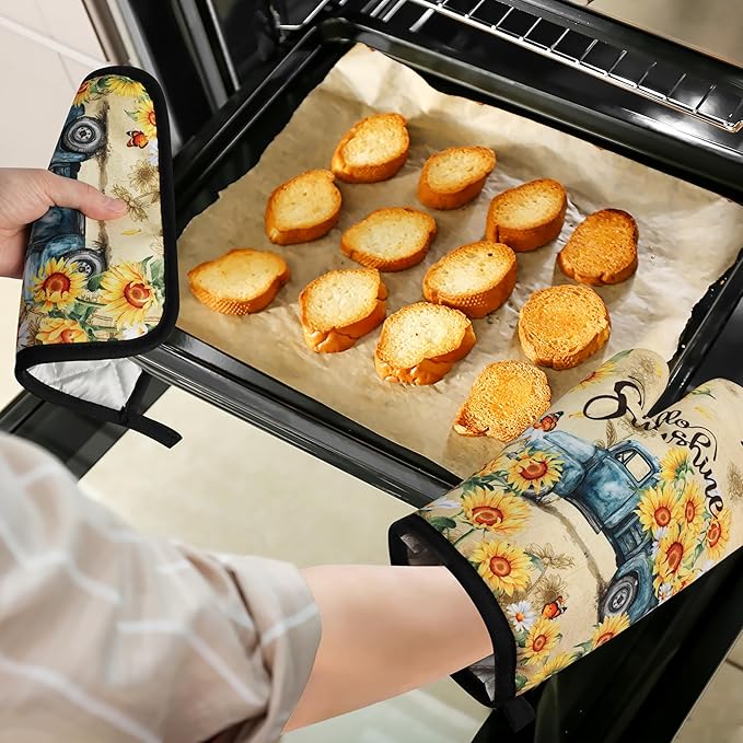 Sunflower Oven Mitts and Pot Holders Sets Vintage Floral Oven Gloves Heat - Image 6