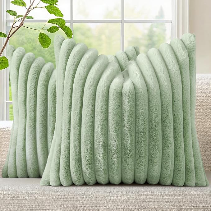 decorUhome Summer Cozy Faux Fur Throw Pillow Covers 26x26 Set of 2 Decorative by decorUhome