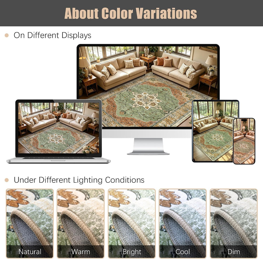YARNSCAPE 6' x 9' Machine Washable Area Rug, Non-Slip Low-Pile Carpet
