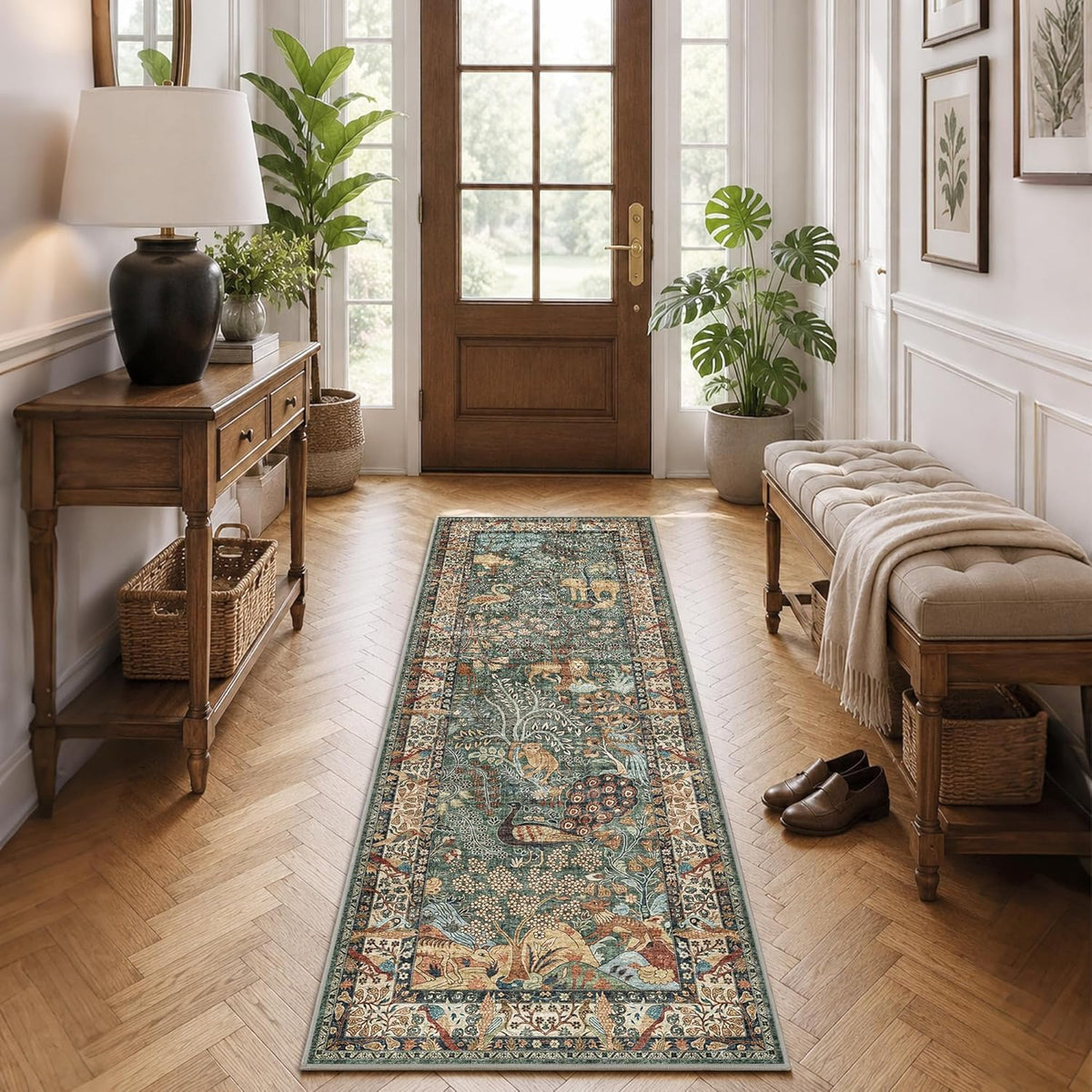2’6″x 8’ Runner Rug Botanical Print Long Rug Vintage Kitchen Rug
