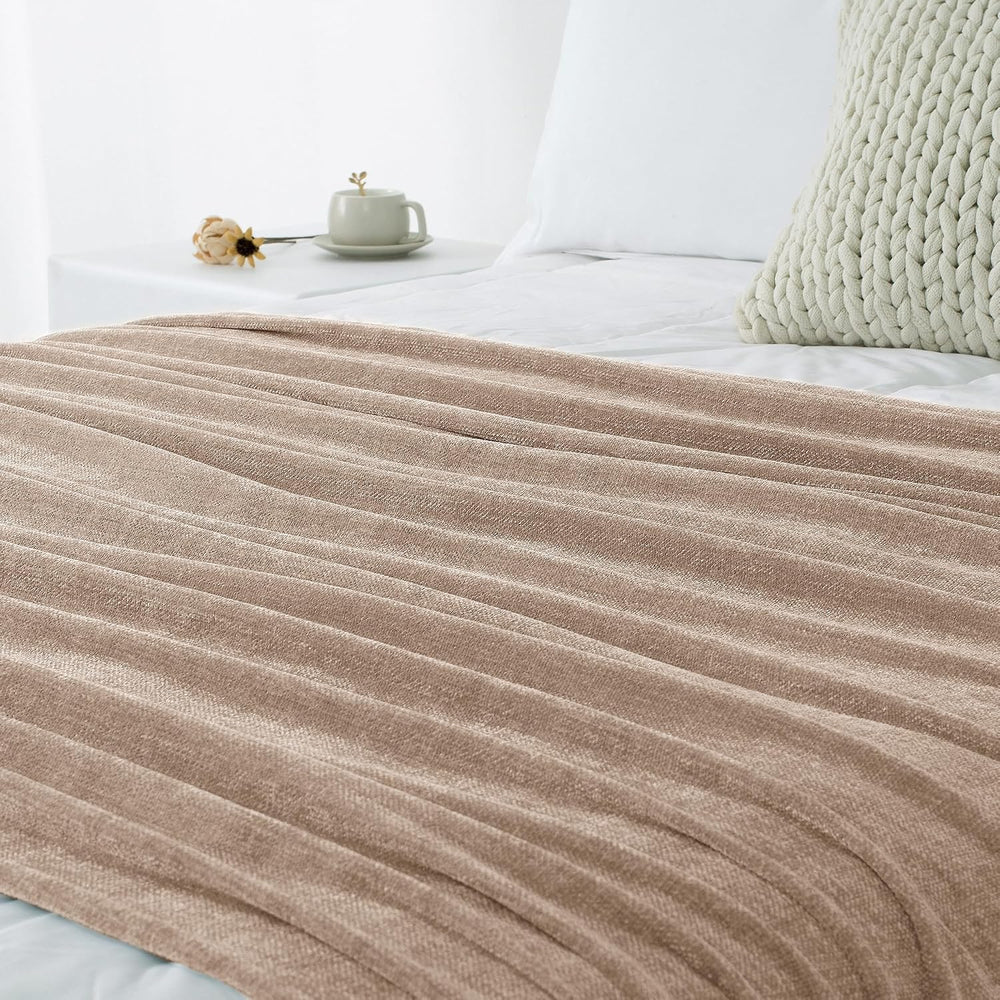 Chenille Throw Blanket for Couch 50" x 60", Taupe