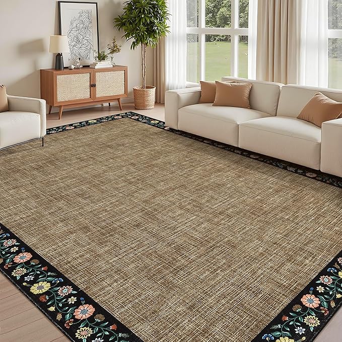 GarveeHome Washable Living Room Rug 9x12 Floral Bordered Area Rugs Soft Thin - Image 2