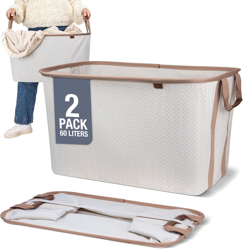 CleverMade Collapsible Laundry Basket LUXE 2 Pack – 60 L (16 Gal) Foldable Co...