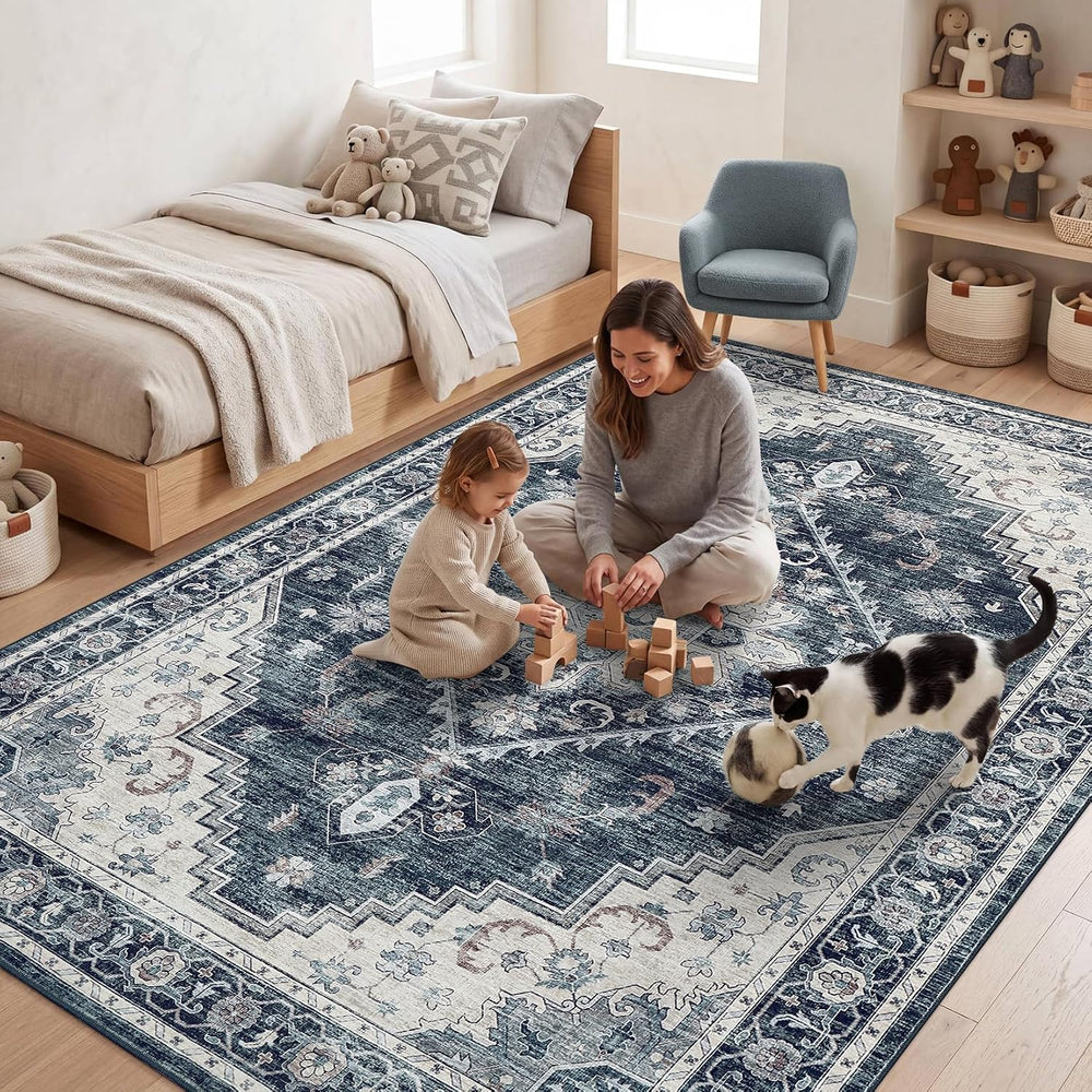 Garvee Navy Blue Boho 6x9 Area Rug for Bedroom Living Room