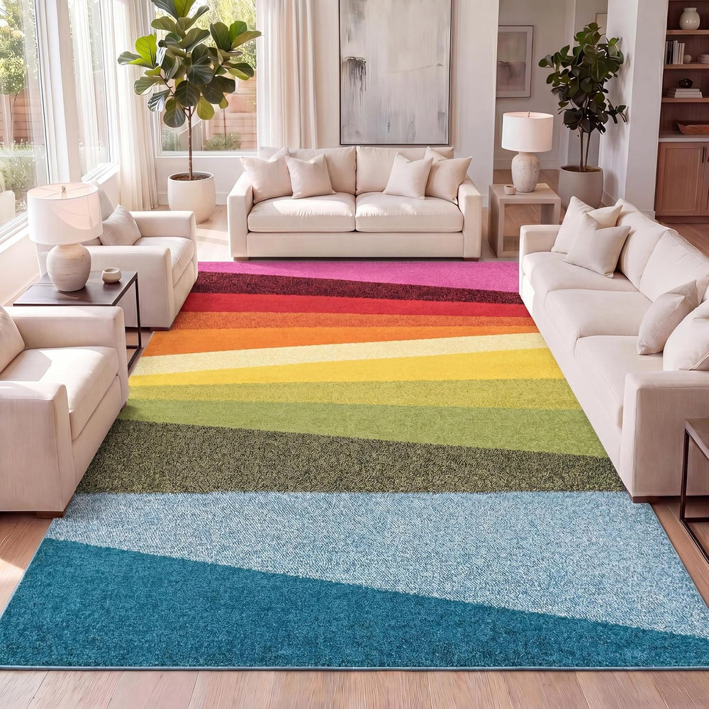 JONATHAN Y Prism Geometric Striped Indoor Area Rug 8x10, Orange/Green/Blue, M...