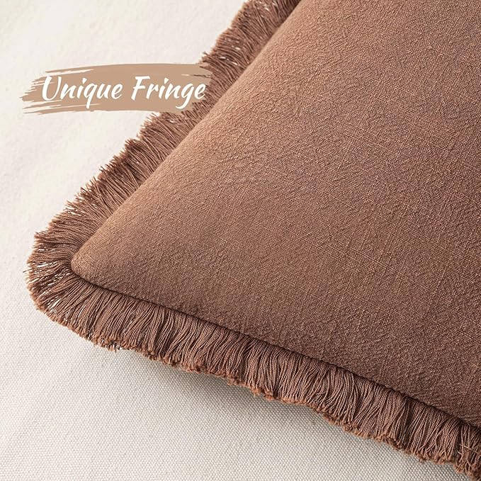 MIULEE Decorative Throw Pillow Covers Neutral Linen Fringe Throw Pillows Set of - Image 2