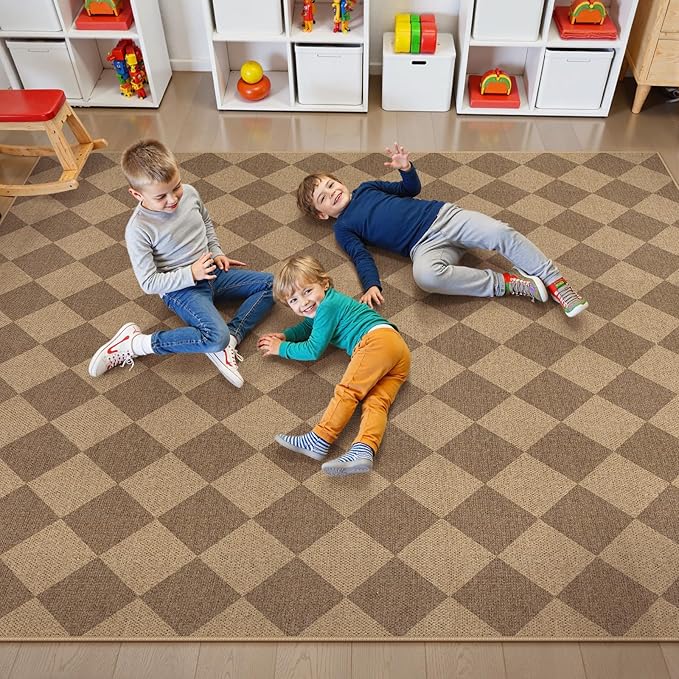 Lahome Colette Checkered Easy Jute Rug, 9x12 Washable Dining Room Rug Indoor - Image 3