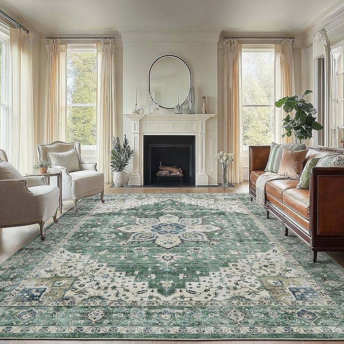 AMADA HOMEFURNISHING 8x10 Area Rug, Washable Low-Profile Large Area Rug by AMADAHOMEFURNISHING
