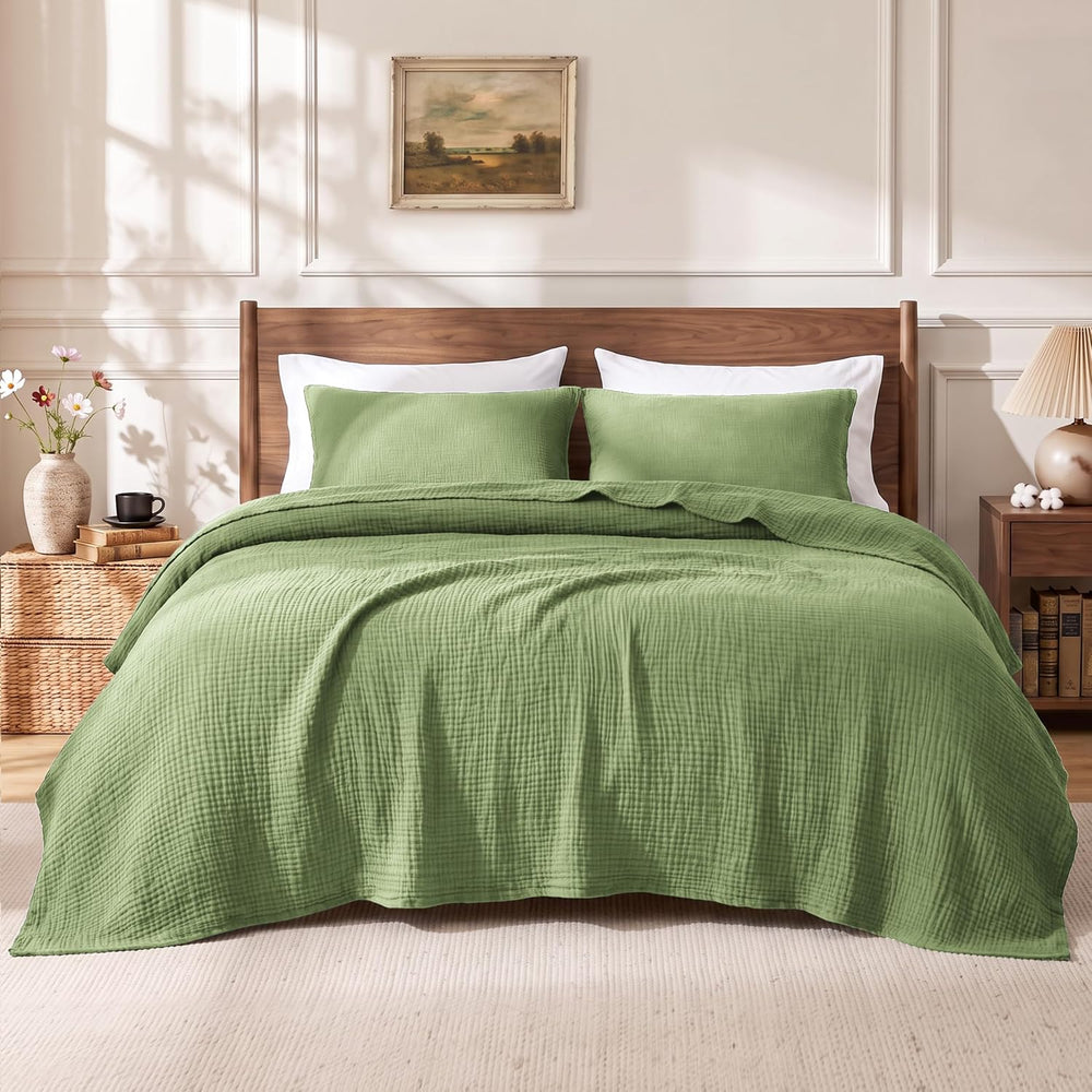 Love's cabin 100% Cotton Muslin Blanket King Size for Bed, Sage Green