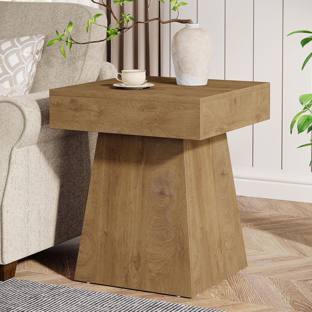 Tribesigns Small End Table, Rustic Square Side Table with Wide Base, Farmhous...