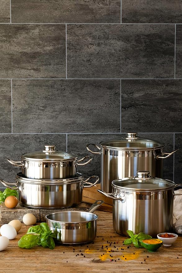 BRA COOKWARE Profesional 18/10 Stainless Steel Stock Pot w/Glass Lid | 9.5 Inch - Image 2