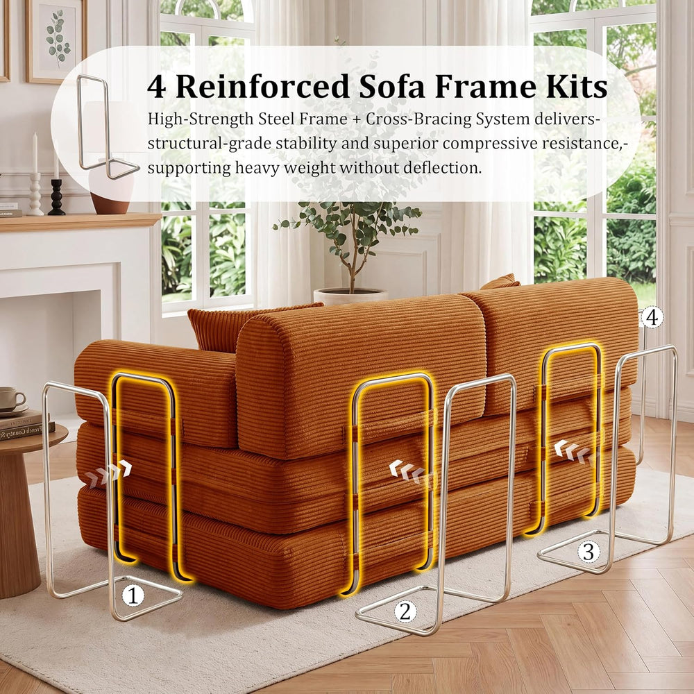 Convertible Sofa Couch Bed, 59"Folding Corduroy Floor Compression Lovese...