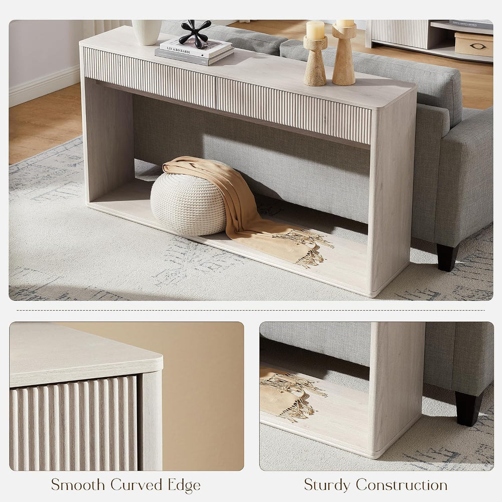 OKD 63" Fluted Console Table for Entryway with 2 Large Drawers, Alder White