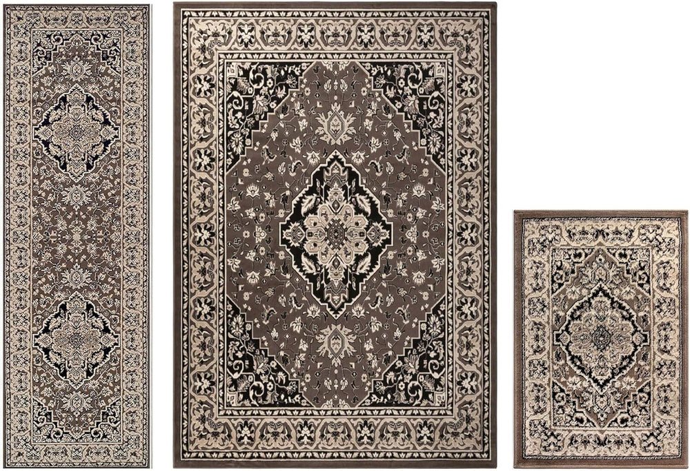 SUPERIOR Glendale 3 Piece Indoor Area Rug Set, Jute Back, Oriental Floral Med...