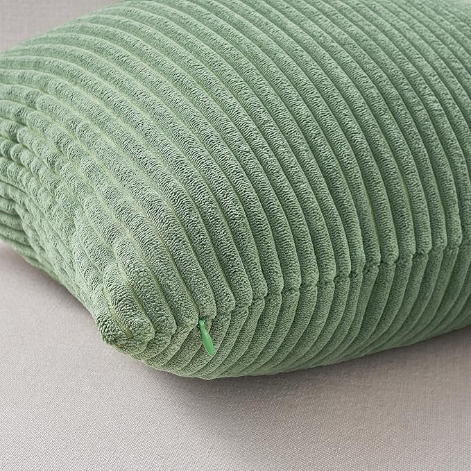 Topfinel Corduroy Throw Pillow Covers Pack of 2 Green 16"x16" No Insert - Image 2