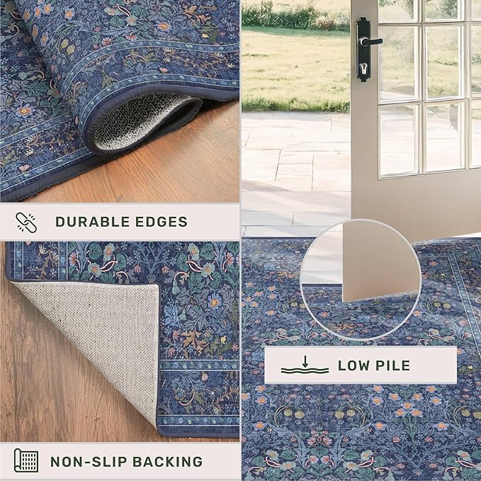 Vintage Dark Blue 3x4 Entryway Rug, Washable Small Area Rugs - Image 5
